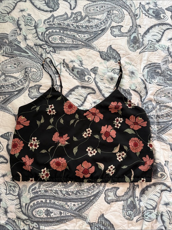 Sienna Sky Tops - Sienna Sky Black Floral Cami w/ Pink Blooms crop top w/adjustable straps size L